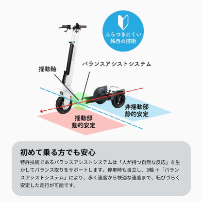 【免許不要・立ち乗り三輪】ストリーモ S01JTA 電動スクーター （ミラー付き） ★公道走行可能★（特定小型）